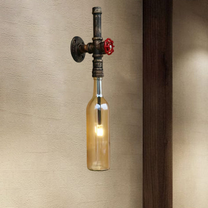 Skørter | Glass wine bottle wall lighting rustic industrial 1 light restaurant blue/transparent wall lamp light with red cap