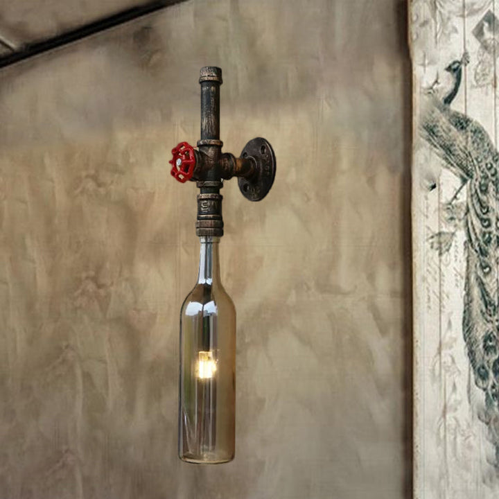 Skørter | Glass wine bottle wall lighting rustic industrial 1 light restaurant blue/transparent wall lamp light with red cap