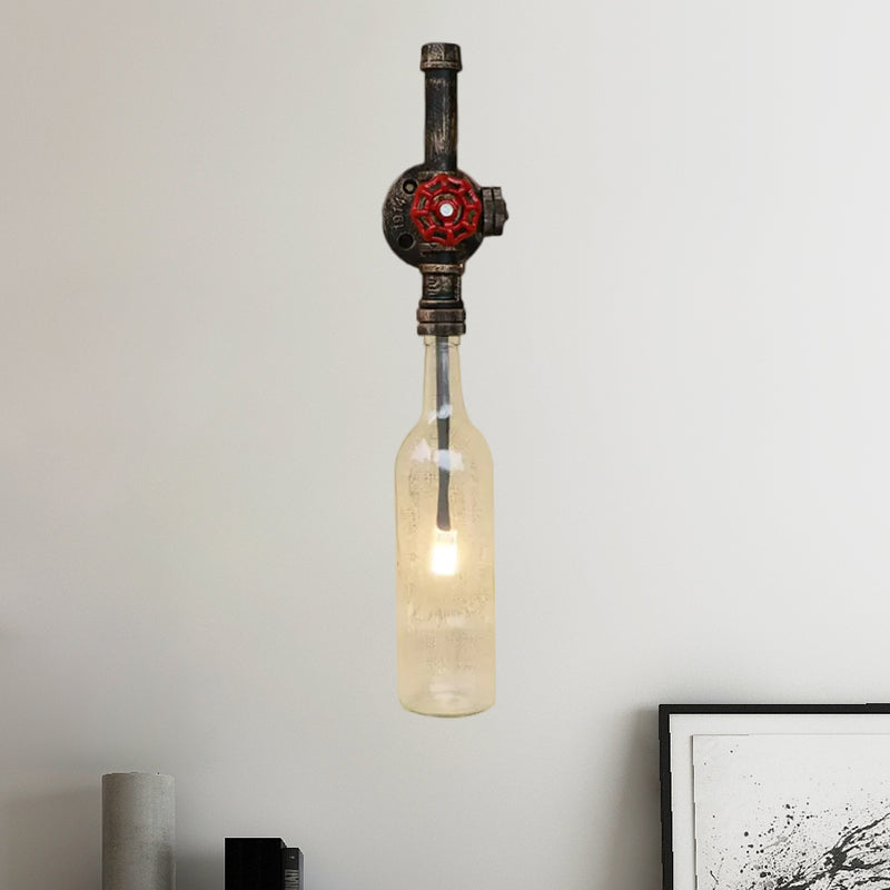 Skørter | Glass wine bottle wall lighting rustic industrial 1 light restaurant blue/transparent wall lamp light with red cap