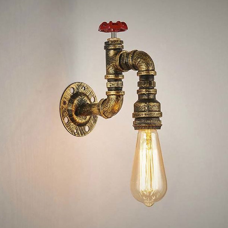 Lisslune | Antique Brass Faucet Form Wall Sconce with Valve Industrial 1 Light Living Room Wall Mount Light