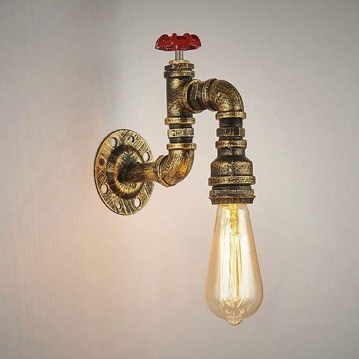 Lisslune | Antique Brass Faucet Form Wall Sconce with Valve Industrial 1 Light Living Room Wall Mount Light