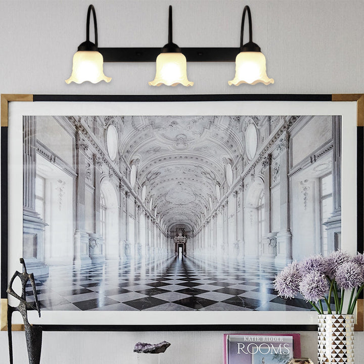 Lisslune | 3-bulb wall lamp with flared shade opal glass industrial living room wall lighting in black