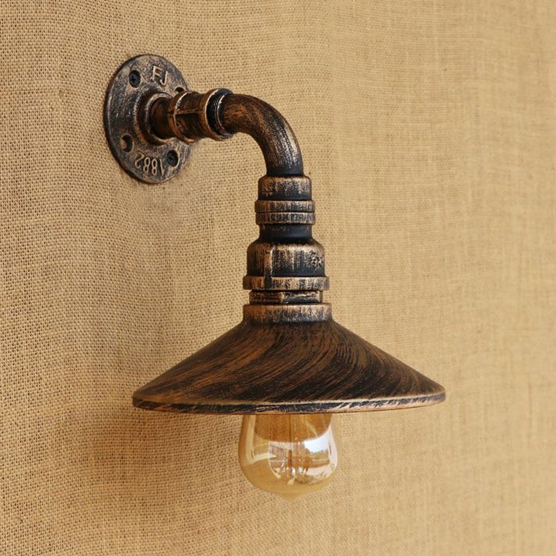 Skørter | Metal Antique Brass/Black Wall Lamp Conical Shade 1 Light Steampunk Wall Lighting with Elbow Pipe