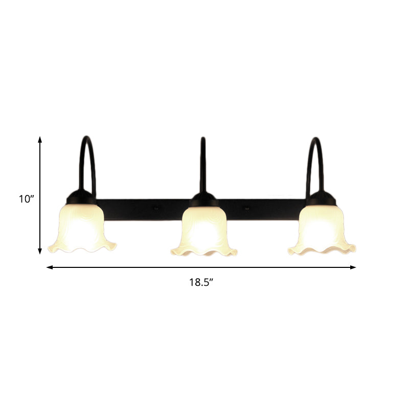 Lisslune | 3-bulb wall lamp with flared shade opal glass industrial living room wall lighting in black