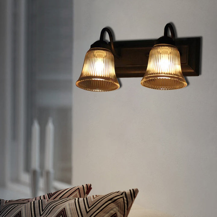 Lisslune | Bell Clear Texture Glass Wall Lamp Industry One Lamp Bedroom Sconce Light in Black