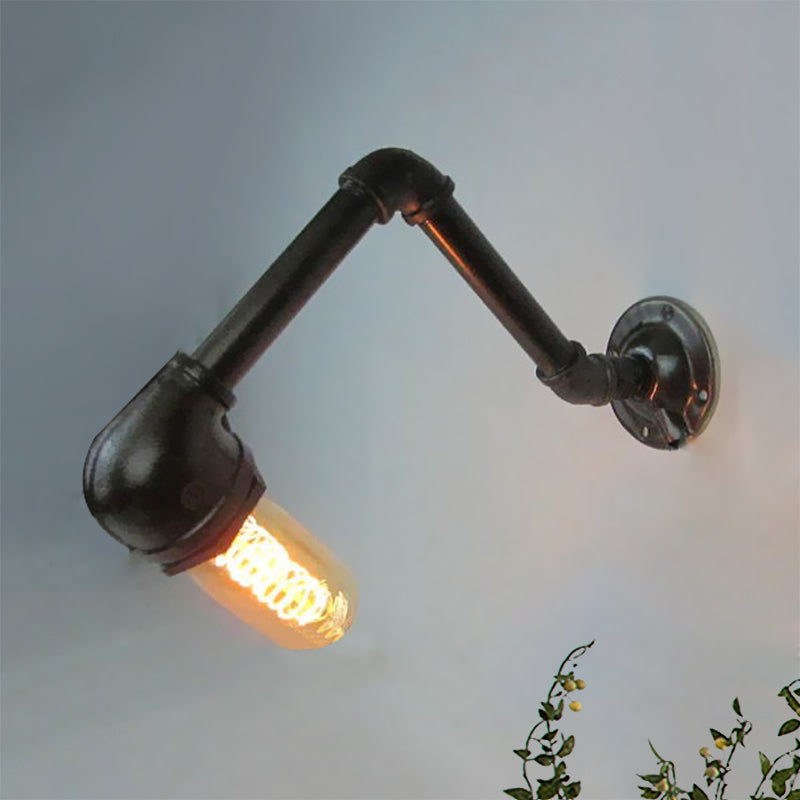 Lisslune | Black version 1 bulb wall light fixture industrial style metal pipe wall lighting for living room