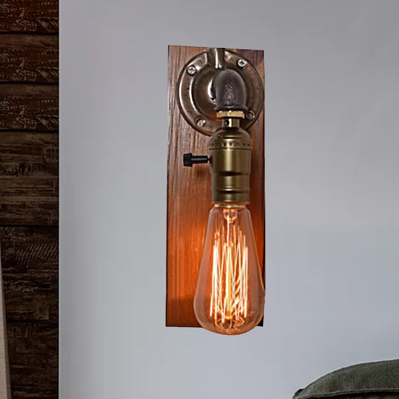 Lisslune | Open Bulb Living Room Wall Lamp Vintage Metal 1 Light Aged Brass Wall Light Lighting with Rectangular Backplate