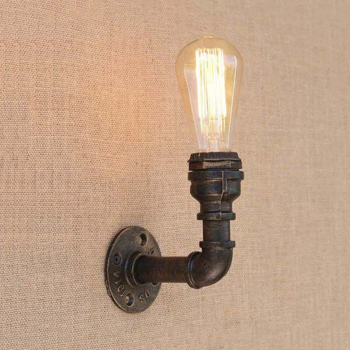 Lisslune | Curved Pipe Metal Wall Light Industrial Style 1 Bulb Bedroom Wall Lamp Light in Antique Bronze
