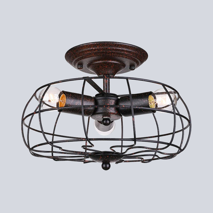 Lisslune | Weathered Copper Wall Lamp with Cage Shade Antique Style Wrought Iron 3 Lights Indoor Wall Lighting