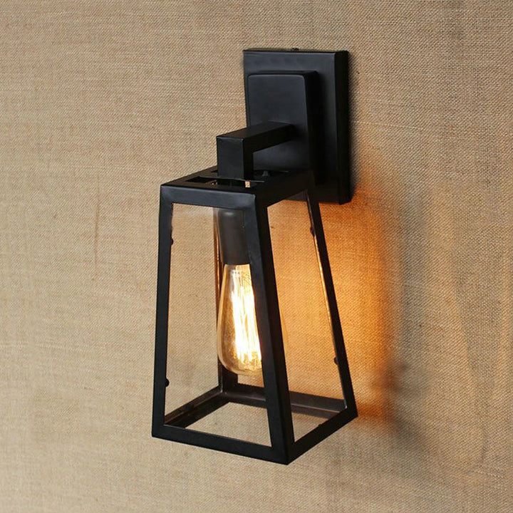 Lisslune | 1 Bulb Trapezoidal Cage Wall Lamp Industrial Stylish Matt Black Metal Wall Mount Light for Living Room