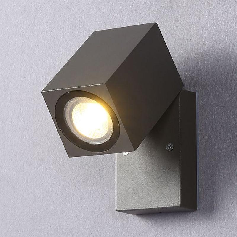 Lisslune | Gray cubic shade wall light industrial style metallic LED patio adjustable wall mounted lamp