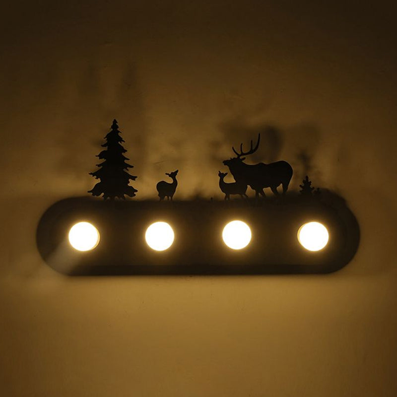Skørter | Lodge Open Bulb Wall Lamp with Elk/Horse/Sheep/Mountain/Windmill/Tree Design 4 Light Metal Wall Lamp in Black for Indoor