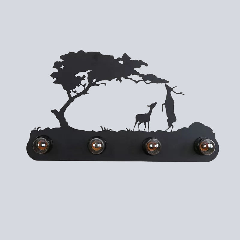 Skørter | Lodge Open Bulb Wall Lamp with Elk/Horse/Sheep/Mountain/Windmill/Tree Design 4 Light Metal Wall Lamp in Black for Indoor