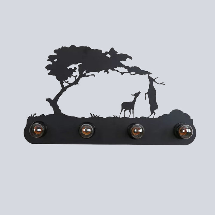 Skørter | Lodge Open Bulb Wall Lamp with Elk/Horse/Sheep/Mountain/Windmill/Tree Design 4 Light Metal Wall Lamp in Black for Indoor