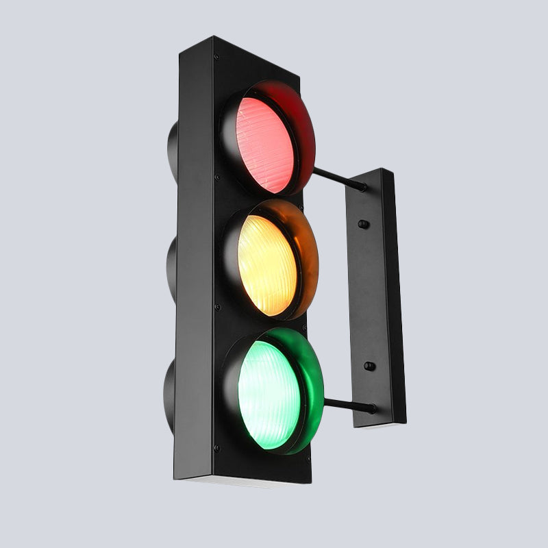 Skørter | Creative traffic light wall-mounted light 3 lights industrial LED wall lighting in black for bar