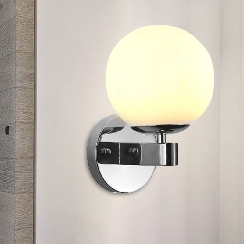 Lisslune | Chrome/Gold Round Wall Light Industrial Opal Glass 1 Light Bedroom Wall Lamp Fixture