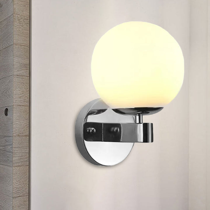 Lisslune | Chrome/Gold Round Wall Light Industrial Opal Glass 1 Light Bedroom Wall Lamp Fixture