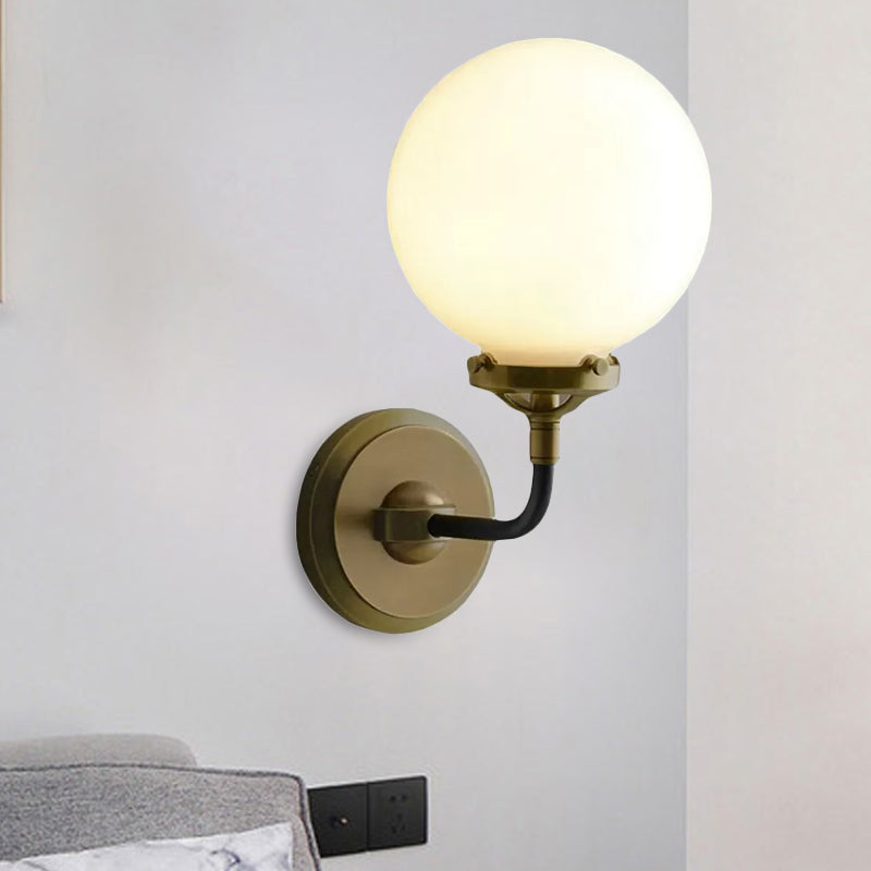 Lisslune | Modern Globe Shade Wall Lamp Fixture 1/2-Bulb Opal Glass Sconce Light in Antique Brass/Chrome