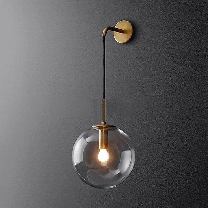 Lisslune | Round clear glass wall-mounted lamp industrial single bulb bedroom vanity wall light in chrome/brass/black, 6"/8" wide
