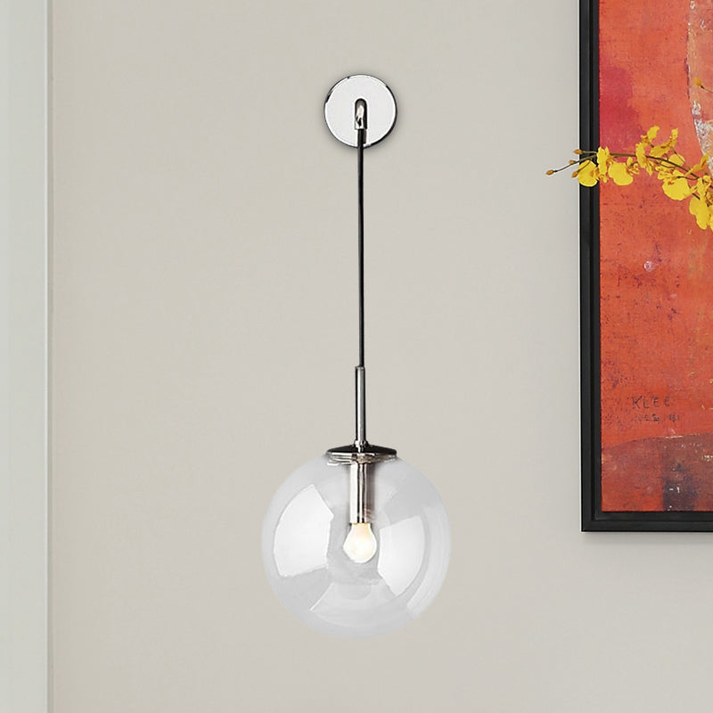 Lisslune | Round clear glass wall-mounted lamp industrial single bulb bedroom vanity wall light in chrome/brass/black, 6"/8" wide