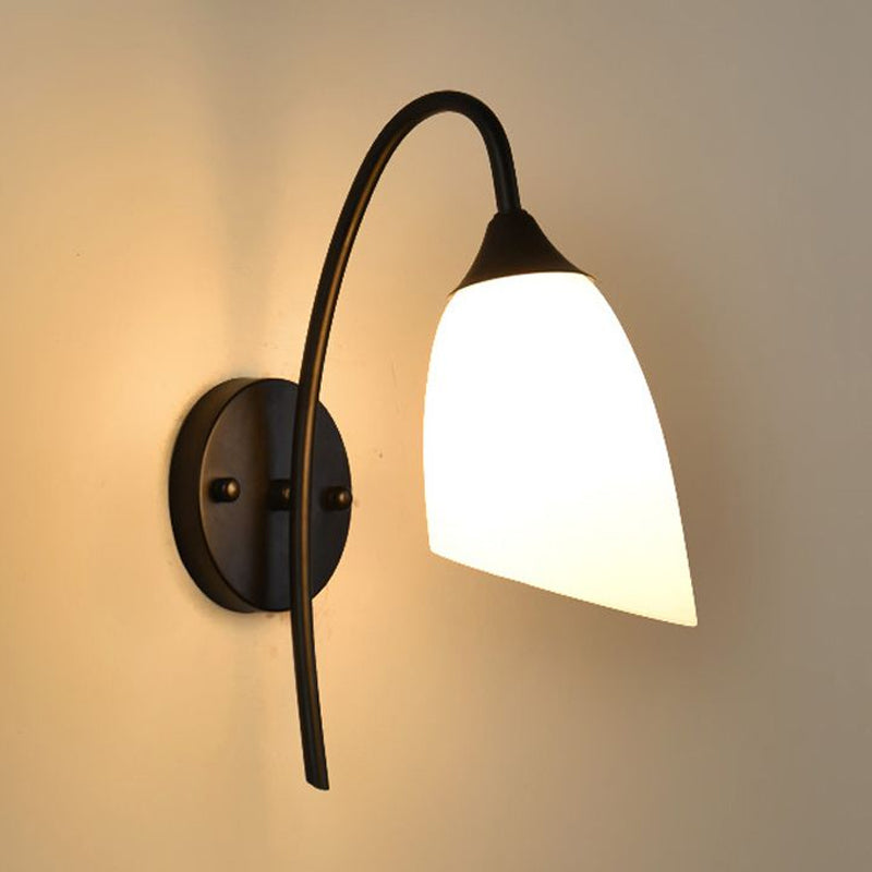 Lisslune | 1 Bulb Angle Shade Wall Mounted Light Fixture Modern Black/Gold Milk Glass Lighting for Bedroom