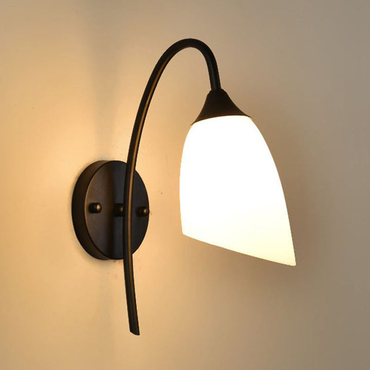 Lisslune | 1 Bulb Angle Shade Wall Mounted Light Fixture Modern Black/Gold Milk Glass Lighting for Bedroom