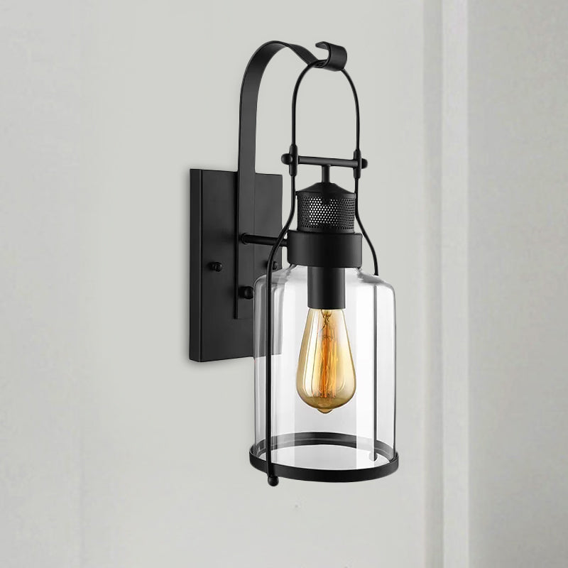 Lisslune | Cylinder clear glass wall-mounted lamp industrial single bulb living room wall sconce in black/white/rust with cage