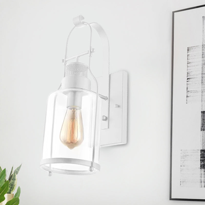 Lisslune | Cylinder clear glass wall-mounted lamp industrial single bulb living room wall sconce in black/white/rust with cage