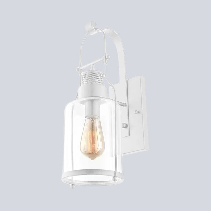 Lisslune | Cylinder clear glass wall-mounted lamp industrial single bulb living room wall sconce in black/white/rust with cage