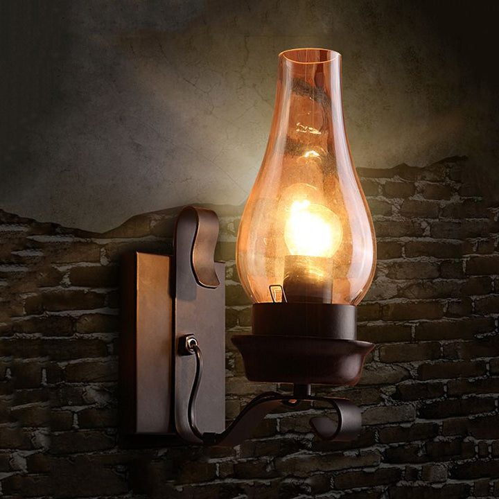 Skørter | A wall lamp with an amber glass vase Rustic living room wall lamp Lighting fixture in rust