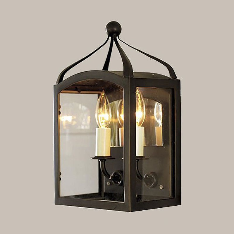 Lisslune | Old Brass Candle Wall Lamp with Metal Cage Shade 2 Lights Vintage Wall Light for Hallway