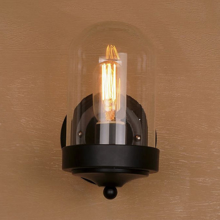 Lisslune | Capsule Wall Mounted Lighting 1/2 Light Bulb Industrial Black Clear Glass Lighting for Portico