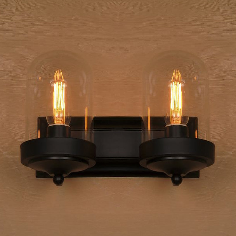 Lisslune | Capsule Wall Mounted Lighting 1/2 Light Bulb Industrial Black Clear Glass Lighting for Portico