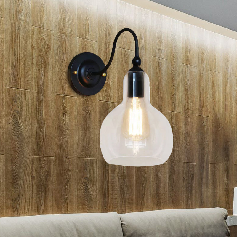 Lisslune | One Pear Wall Light with Pumpkin Shade Clear Glass Industrial Corridor Wall Lamp in Black