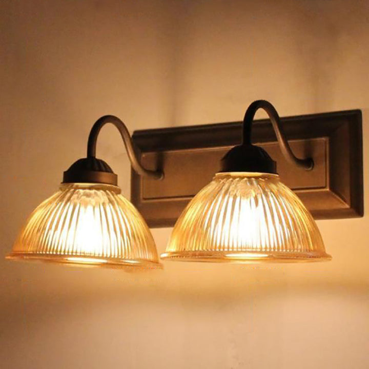 Lisslune | 2 Light Dome Wall Lamp Rustic Style Black Clear Prism Glass Wall Lamp for Living Room