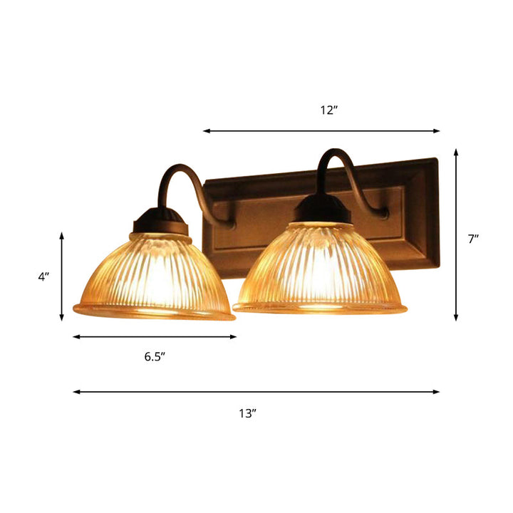 Lisslune | 2 Light Dome Wall Lamp Rustic Style Black Clear Prism Glass Wall Lamp for Living Room