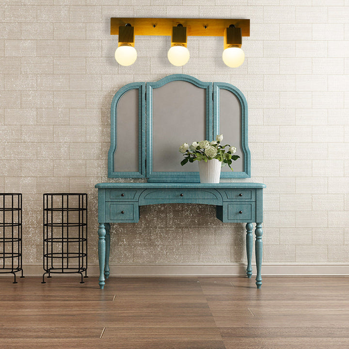 Lisslune | 3 Lights Rotatable Wall Lamp Fixture with Open Bulb Wood Modernism Bedroom Vanity Light