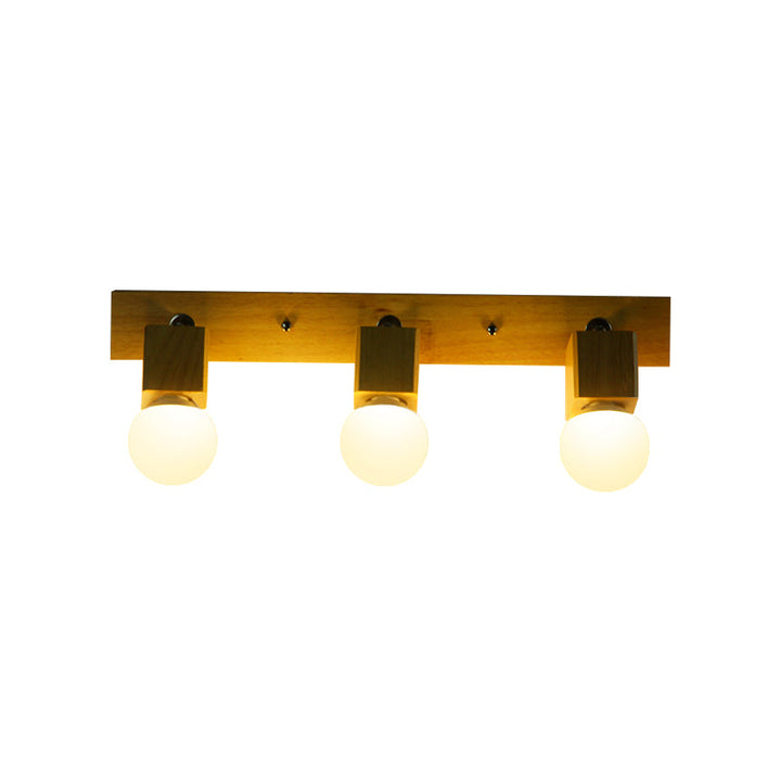 Lisslune | 3 Lights Rotatable Wall Lamp Fixture with Open Bulb Wood Modernism Bedroom Vanity Light