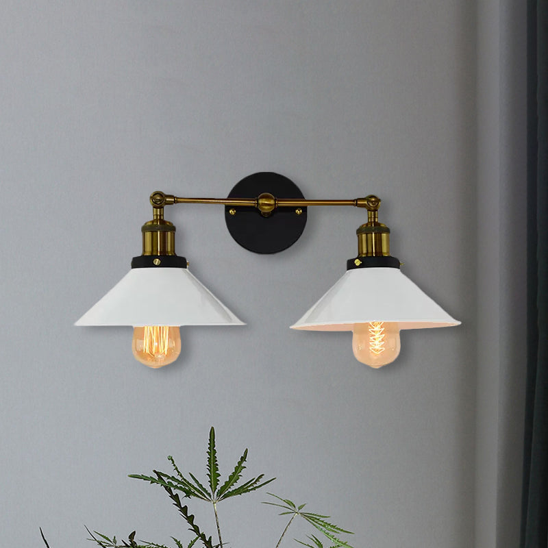 Lisslune | 2 heads wall light industrial stylish tapered shade metal wall sconces lighting in black/white for living room