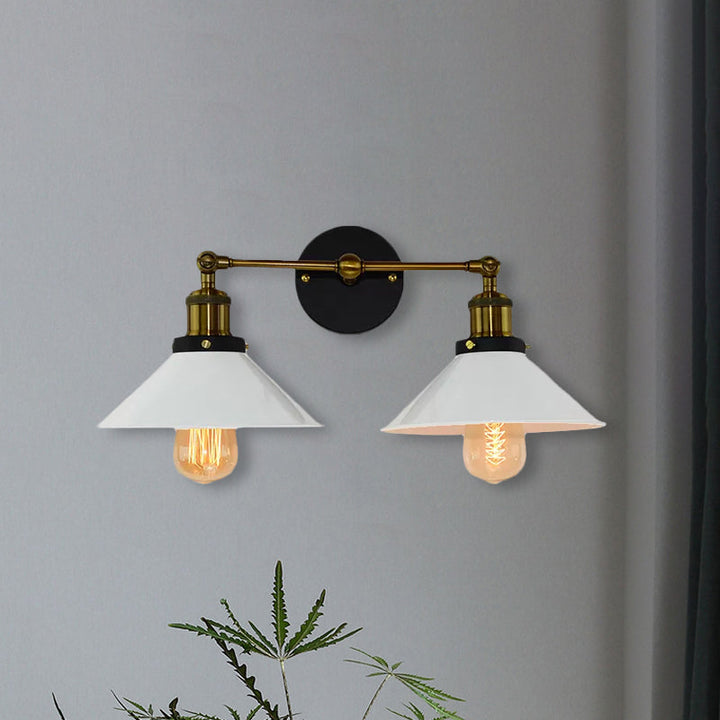 Lisslune | 2 heads wall light industrial stylish tapered shade metal wall sconces lighting in black/white for living room