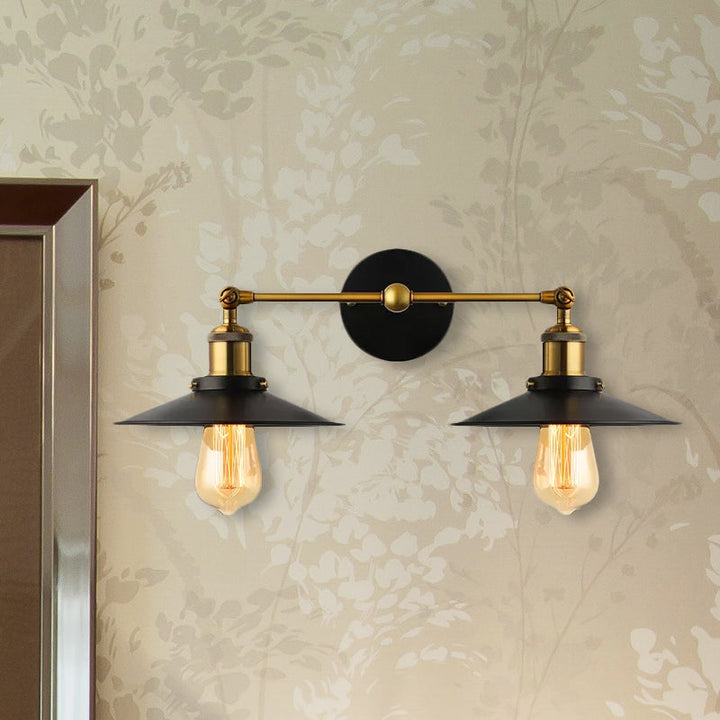 Lisslune | 2 heads wall light industrial stylish tapered shade metal wall sconces lighting in black/white for living room