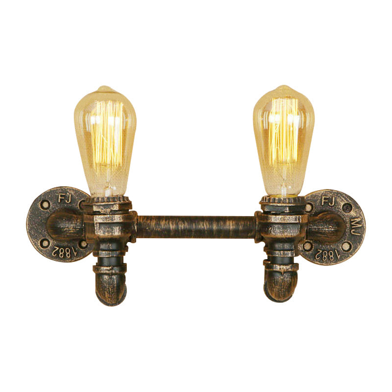 Lisslune | Aged Brass 2 Lights Wall Sconce Light Rustic Industrial Wrought Iron Exposed Wall Mount Light