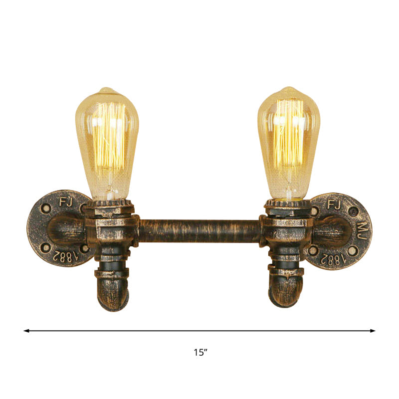 Lisslune | Aged Brass 2 Lights Wall Sconce Light Rustic Industrial Wrought Iron Exposed Wall Mount Light