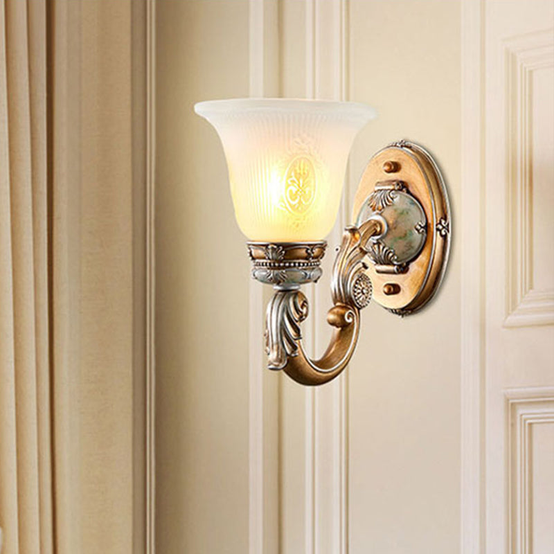Skørter | 1/2-head wall light Traditional bell shape profiled opal glass wall light idea in brown