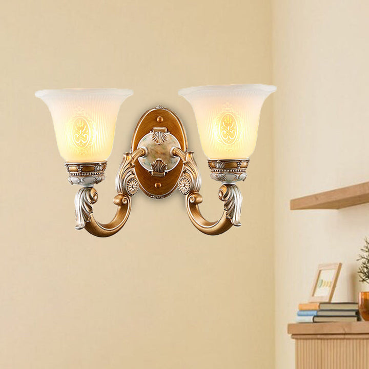 Skørter | 1/2-head wall light Traditional bell shape profiled opal glass wall light idea in brown