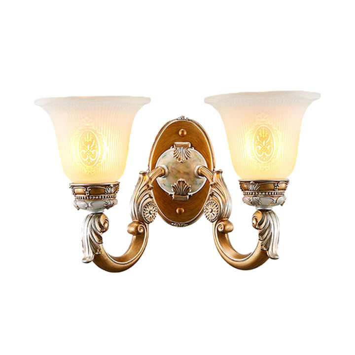 Skørter | 1/2-head wall light Traditional bell shape profiled opal glass wall light idea in brown