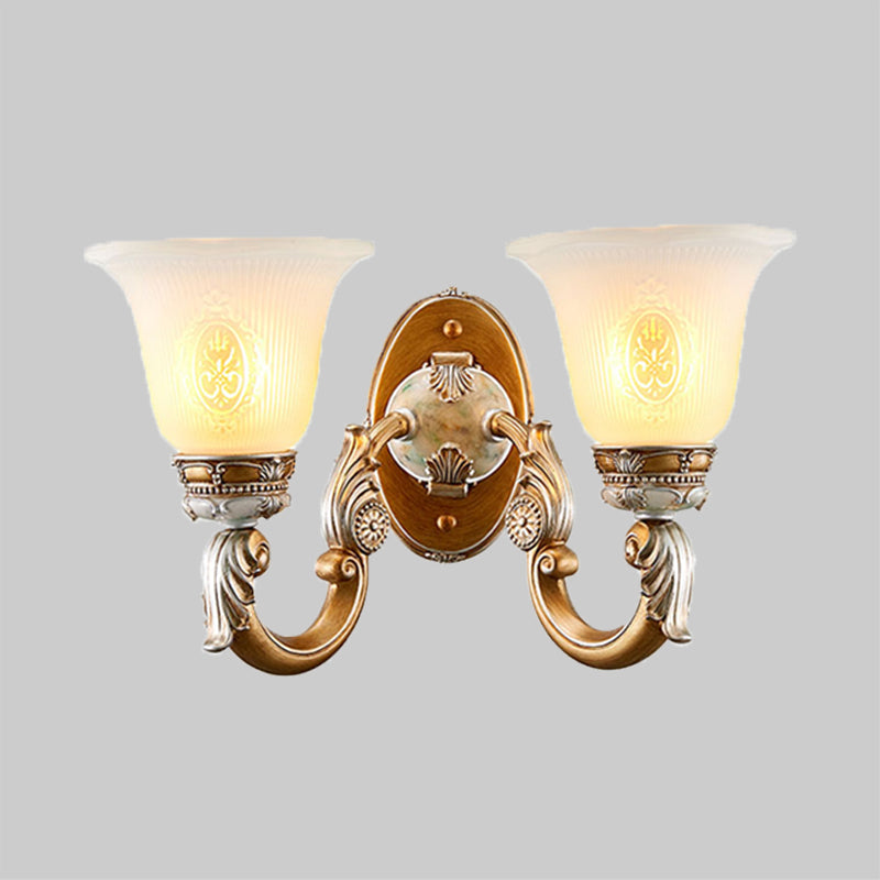 Skørter | 1/2-head wall light Traditional bell shape profiled opal glass wall light idea in brown