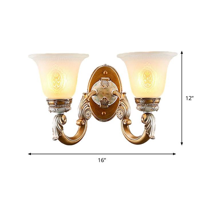 Skørter | 1/2-head wall light Traditional bell shape profiled opal glass wall light idea in brown