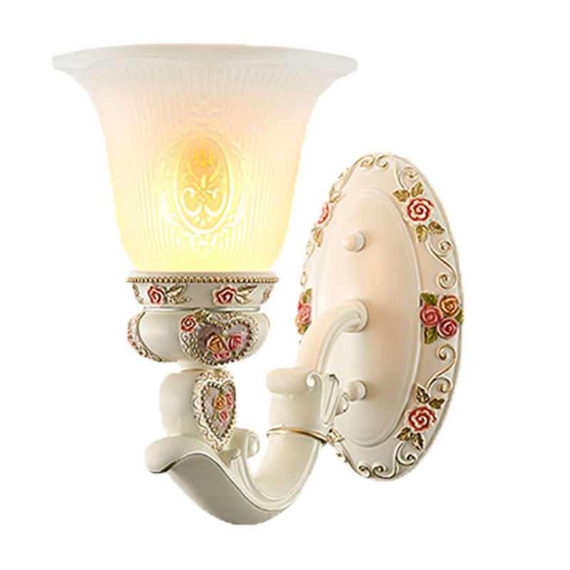 Skørter | Conical Living Room Wall Light Country House Ribbed Glass 1/2-Bulb White Wall Lighting with Floral Decoration