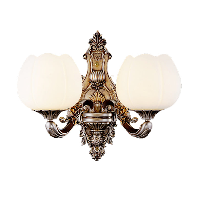 Skørter | Frosted Glass Bloom Wall Lighting Vintage 1/2-head Living Room Wall Lamp Sconces with Curved Arm in Coffee